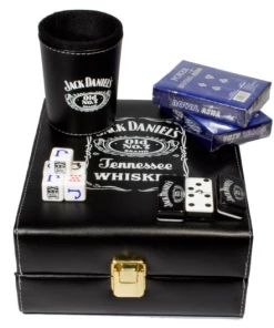 Online American Store Accessories Jack Daniels Leather Dice Cup Plastic With 6pcs Acrylic Game Dices Drink Dice Cup Poker Drinking Board Game Gambling Dice Box