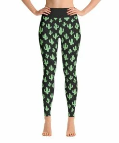 Onlineamericanstore Christmas Women Clothing Cactus Christmas Leggings • Workout Clothes; Black Yoga Pants, Capri Or Shorts; Womens Clothing Gift
