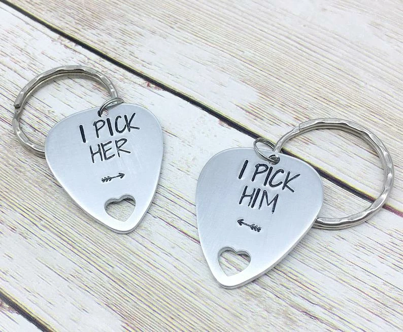 Onlineamericanstore Couples Keychain Set, I Pick Her, Him, Guitar Pick Keychain, Husband And Wife, Valentines Day Gift, Boyfriend Keychain, Hand Stamped Keyring Gift Collection 4 Onlineamericanstore Couples Keychain Set, I Pick Her, Him, Guitar Pick Keychain, Husband And Wife, Valentines Day Gift, Boyfriend Keychain, Hand Stamped Keyring Gift Collection