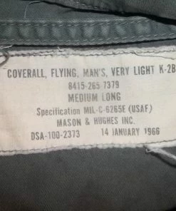 Onlineamericanstore Vietnam Era Flying Coveralls US Military K2B Suit Lightweight Summer Boyfriend Medium Long Size Collectible Nice Field Theatre Worn Rugged