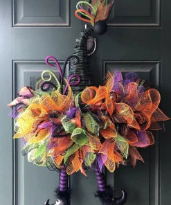 CraftsByKaleigh88 Witch Wreath Decor, Halloween Wreath Decor, Witch Legs Wreath, Halloween Front Door Wreath, Black & Orange