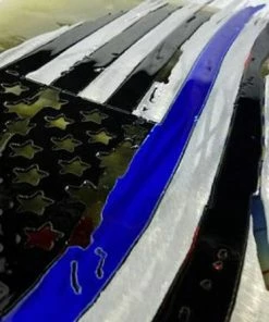 Onlineamericanstore Tattered And Torn Police Metal American Flag Thin Blue Line