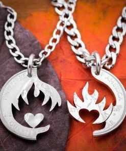 Onlineamericanstore Gift Collection Heart On Fire Couples Necklaces, Fiery Love And Relationship Jewelry, Boyfriend Girlfriend Gift, Anniversary Or Wedding Present, His And Her