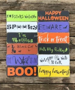 Onlineamericanstore 10" Small Halloween Signs Halloween Decorations Rustic Halloween Decor Happy Halloween Signs Trick Or Treat Signs Beware Sign Fall Decor