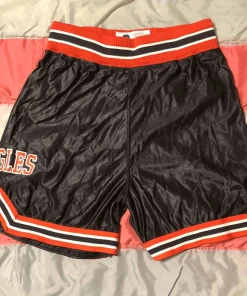 The American Store Mens Clothing Vintage 1980s 1990s Black And Orange Nylon Basketball Eagles Shorts Costume Prop Retro Sportswear Unisex