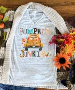 The American Store 2018 Halloween Fashion Women T-Shirt Short Sleeve Pumpkin Spice Junkie Letter Truck Print V-Neck Cute T-Shirt Ladies Tops Tee Halloween Women Clothing