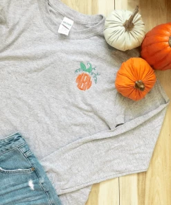 Onlineamericanstore Monogrammed Pumpkin Sweatshirt | T Shirt | Comfort Colors | Long Sleeve | Halloween | Fall | Embroidery | Thanksgiving | Sweater | Crewneck Halloween Women Clothing