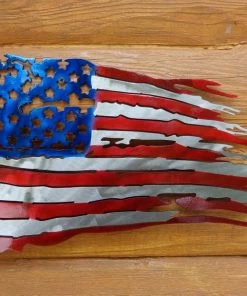 Onlineamericanstore Small Tattered & Torn American Battle Flag Plasma Cut Metal Wall Art 18" W X 10" T American Flag