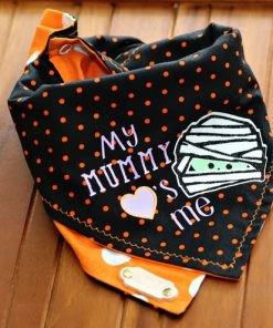 Onlineamericanstore My Mummy Loves Me Halloween Layered & Reversible Tie Around Dog Bandana Halloween Pets Accessories