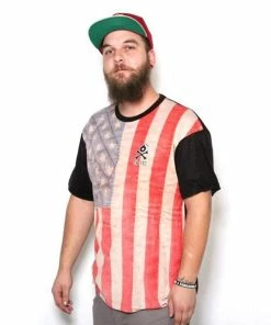 Onlineamericanstore Vintage Woven American Flag Sublimation Shirt Mens Clothing