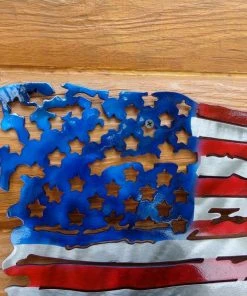 Onlineamericanstore Small Tattered & Torn American Battle Flag Plasma Cut Metal Wall Art 18