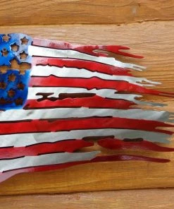 Onlineamericanstore Small Tattered & Torn American Battle Flag Plasma Cut Metal Wall Art 18