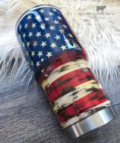 Onlineamericanstore Distressed Flag Tumbler - Personalized Tumbler - Yeti Tumbler - Custom Tumbler - Yeti - Personalized Yeti - Glitter Yeti