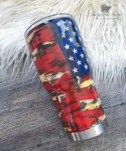 Onlineamericanstore Distressed Flag Tumbler - Personalized Tumbler - Yeti Tumbler - Custom Tumbler - Yeti - Personalized Yeti - Glitter Yeti