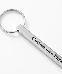 Onlineamericanstore 4 Sides 3D Bar Keychain, Personalized Bar KeyChain, Engrave Own Phrase, Engrave Wedding Keychain, Engraved Keychain For Husband Boyfriend