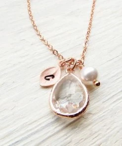Onlineamericanstore Rose Gold April Birthstone Necklace, Personalized Crystal Jewelry With Initial Birthstone Pearl Charm, Custom April Birthday Gifts For Her 11 Onlineamericanstore Rose Gold April Birthstone Necklace, Personalized Crystal Jewelry With Initial Birthstone Pearl Charm, Custom April Birthday Gifts For Her
