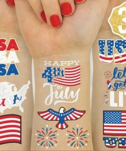Onlineamericanstore Fourth Of July Decorations Flash Tattoos - 30 | Memorial Day, Independence Day, Red White And Blue Supplies, 4th Of July USA Flag Labor Day