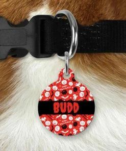 Onlineamericanstore Halloween Pets Accessories Personalized Halloween Pet/Dog/Cat ID Tag - Double Sided Option - Bloody Name - 1.25" - Circle Or Bone
