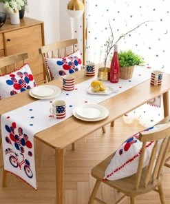 Onlineamericanstore Patriotic Theme Party Supplies 4th Of July Independence Day Table Runner 14x72 / 14x108 | Patriotic Decorations Embroidery Bicycle American Flag Balloon