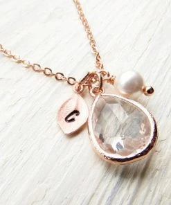 Onlineamericanstore Rose Gold April Birthstone Necklace, Personalized Crystal Jewelry With Initial Birthstone Pearl Charm, Custom April Birthday Gifts For Her 12 Onlineamericanstore Rose Gold April Birthstone Necklace, Personalized Crystal Jewelry With Initial Birthstone Pearl Charm, Custom April Birthday Gifts For Her