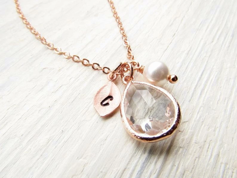 Onlineamericanstore Rose Gold April Birthstone Necklace, Personalized Crystal Jewelry With Initial Birthstone Pearl Charm, Custom April Birthday Gifts For Her 7 Onlineamericanstore Rose Gold April Birthstone Necklace, Personalized Crystal Jewelry With Initial Birthstone Pearl Charm, Custom April Birthday Gifts For Her