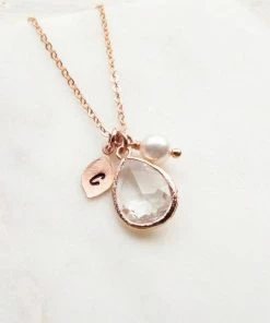 Onlineamericanstore Rose Gold April Birthstone Necklace, Personalized Crystal Jewelry With Initial Birthstone Pearl Charm, Custom April Birthday Gifts For Her 13 Onlineamericanstore Rose Gold April Birthstone Necklace, Personalized Crystal Jewelry With Initial Birthstone Pearl Charm, Custom April Birthday Gifts For Her