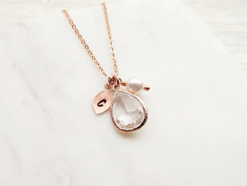 Onlineamericanstore Rose Gold April Birthstone Necklace, Personalized Crystal Jewelry With Initial Birthstone Pearl Charm, Custom April Birthday Gifts For Her 8 Onlineamericanstore Rose Gold April Birthstone Necklace, Personalized Crystal Jewelry With Initial Birthstone Pearl Charm, Custom April Birthday Gifts For Her
