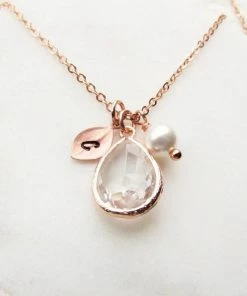 Onlineamericanstore Rose Gold April Birthstone Necklace, Personalized Crystal Jewelry With Initial Birthstone Pearl Charm, Custom April Birthday Gifts For Her 10 Onlineamericanstore Rose Gold April Birthstone Necklace, Personalized Crystal Jewelry With Initial Birthstone Pearl Charm, Custom April Birthday Gifts For Her