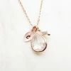 Onlineamericanstore Rose Gold April Birthstone Necklace, Personalized Crystal Jewelry With Initial Birthstone Pearl Charm, Custom April Birthday Gifts For Her