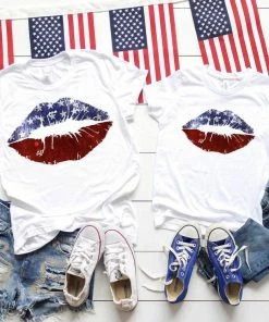 Onlineamericanstore Red White And Blue Lips, Family Independence Day Shirts, Patriotic Family Shirts, 4th Of July Tshirt, Family T-shirts Women Clothing