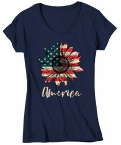 Onlineamericanstore Women's America Sunflower T-Shirt 4th July Shirt Boho America Shirts Memorial Day Shirt Patriotic Sunflower Shirt Women Clothing