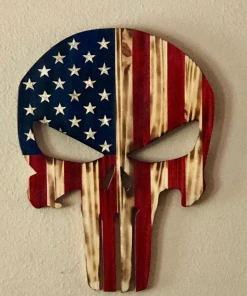 The American Store Wood Punisher Wall Hanging - Punisher Skull - Wood Skull Man Cave Decor - Man Cave - Wood American Flag