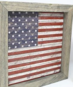 The American Store Americana Decor Wood Sign Framed Wooden American Flag Sign | Farmhouse Rustic American Flag Decor Farmhouse Decor Patriotic Fourth Of July