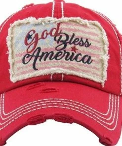 Onlineamericanstore Mens Clothing Distressed Red God Bless America Blue Baseball Cap, Patriotic Hat, USA