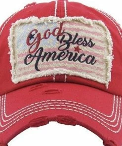 Onlineamericanstore Mens Clothing Distressed Red God Bless America Blue Baseball Cap, Patriotic Hat, USA