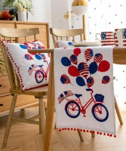 Onlineamericanstore Patriotic Theme Party Supplies 4th Of July Independence Day Table Runner 14x72 / 14x108 | Patriotic Decorations Embroidery Bicycle American Flag Balloon