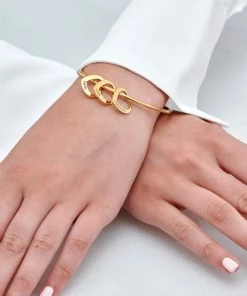 Onlineamericanstore Personalized Bangle Bracelet Engraved Hearts Charms Pendants -Gold Plating Over Sterling Silver 925- Custom Women Jewelry Personalized Gift