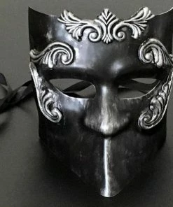 Onlineamericanstore Black Silver Masquerade Mask, Halloween Mask, Bauta Mask, Baroque Classic Mask, Men Mask, Scared Mask, Horror Mask, Men Mask