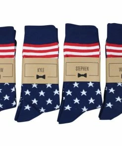 Onlineamericanstore Personalized Groomsmen Socks | USA American Flag Wedding Socks - Men's Size 7-12 | Custom Sock Labels Update Your Settings Clothing Accessories