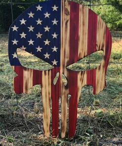 The American Store Wood Punisher Wall Hanging - Punisher Skull - Wood Skull Man Cave Decor - Man Cave - Wood American Flag