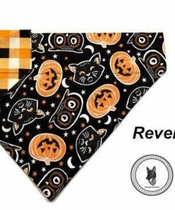 Onlineamericanstore Halloween Dog Bandana-Over The Collar- Pumpkin Owl Black Cat - Trick Or Treat Vintage Checkered Halloween Pets Accessories