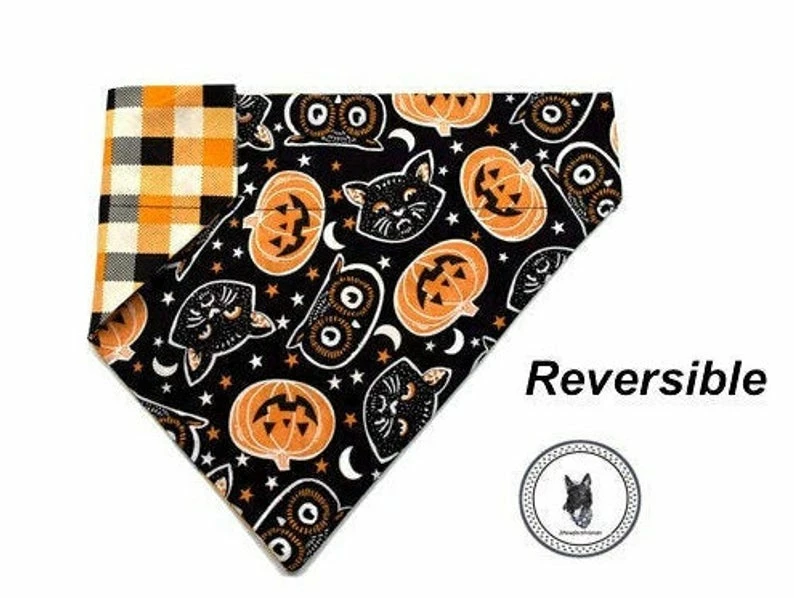 Onlineamericanstore Halloween Dog Bandana-Over The Collar- Pumpkin Owl Black Cat - Trick Or Treat Vintage Checkered Halloween Pets Accessories 3 Onlineamericanstore Halloween Dog Bandana-Over The Collar- Pumpkin Owl Black Cat - Trick Or Treat Vintage Checkered Halloween Pets Accessories