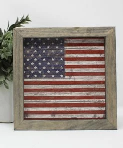 The American Store Americana Decor Wood Sign Framed Wooden American Flag Sign | Farmhouse Rustic American Flag Decor Farmhouse Decor Patriotic Fourth Of July