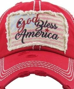 Onlineamericanstore Mens Clothing Distressed Red God Bless America Blue Baseball Cap, Patriotic Hat, USA