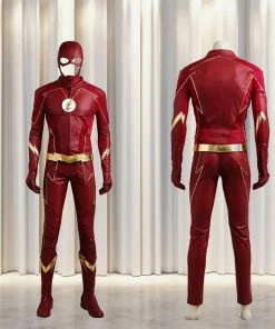 The American Store Superheroes Mens Costumes The Flash Season 4 Cosplay Barry Allen Costume Dc Comics Jacket Superhero Outfit Halloween Mask Adult Men Custom Made Leather