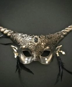 Onlineamericanstore Women Masquerade Mask, Halloween Mask, Brocade Design Mask, Animal Mask, Half Face Mask, Horn Mask, Mask For Women, Party Event Mask