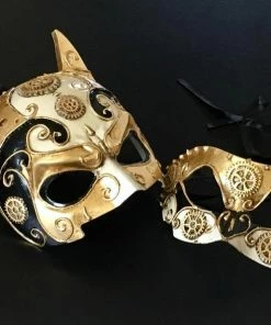 Onlineamericanstore Black Gold Masquerade Mask, Halloween Mask, Steampunk Costume Mask, Party Mask,Couple Mask, Cosplay Mask, Ball Party Mask, Burning Man Masks