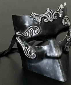 Onlineamericanstore Black Silver Masquerade Mask, Halloween Mask, Bauta Mask, Baroque Classic Mask, Men Mask, Scared Mask, Horror Mask, Men Mask