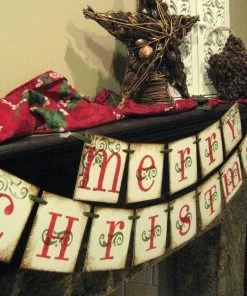 Onlineamericanstore Home And Living Holiday Christmas Decoration MERRY CHRISTMAS Decor Holiday Banner Garland Christmas Home Decor Banner Red & Green Christmas Christmas Decorations