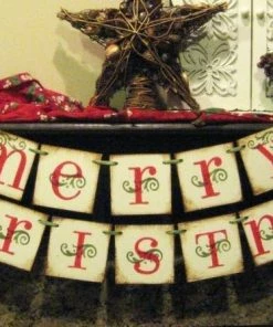 Onlineamericanstore Home And Living Holiday Christmas Decoration MERRY CHRISTMAS Decor Holiday Banner Garland Christmas Home Decor Banner Red & Green Christmas